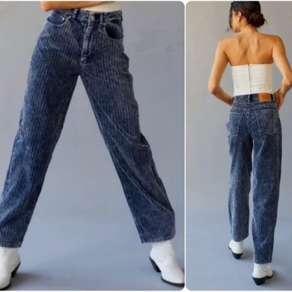 NEW Urban Outfitters BDG High Rise Baggy Corduroy Pants Jeans Wide Leg Blue 25 - Picture 1 of 16